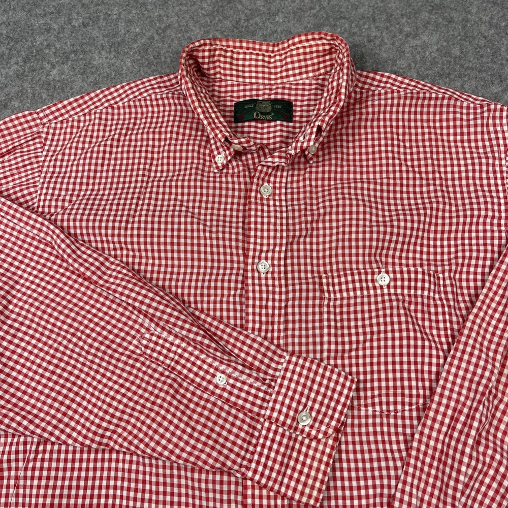 Vintage 90s Orvis Shirt Men's XL Red White Gingham Check Long Sleeve Button Up